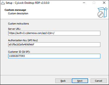 Entering Server URL, API Key and IDSP Key